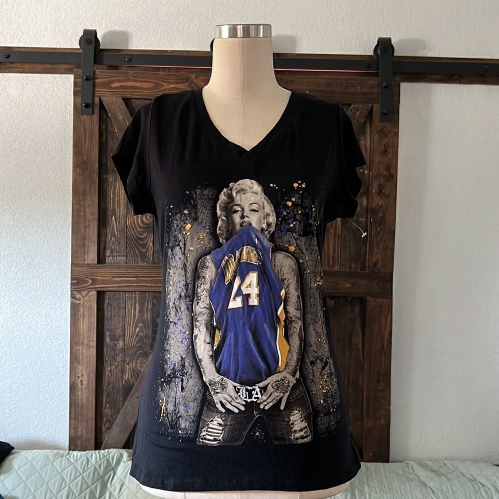 Marilyn Monroe Kobe Bryant Los Angeles LA Lakers women v neck top Sz-XL